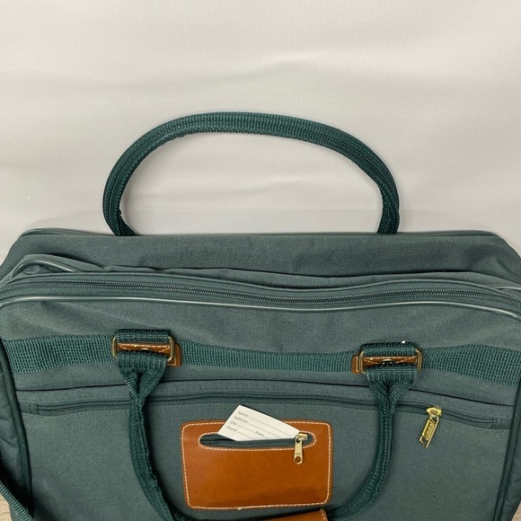 Jaguar Green Canvas Laptop Bag Briefcase Travel Work Bag Faux Leather Trim - Picture 7 of 15